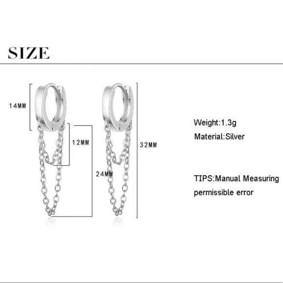 HOOP CHAIN 925 STERLING SILVER EARRINGS, NICE EARRINGS, CUTE EARRINGS - Picture 6 of 6